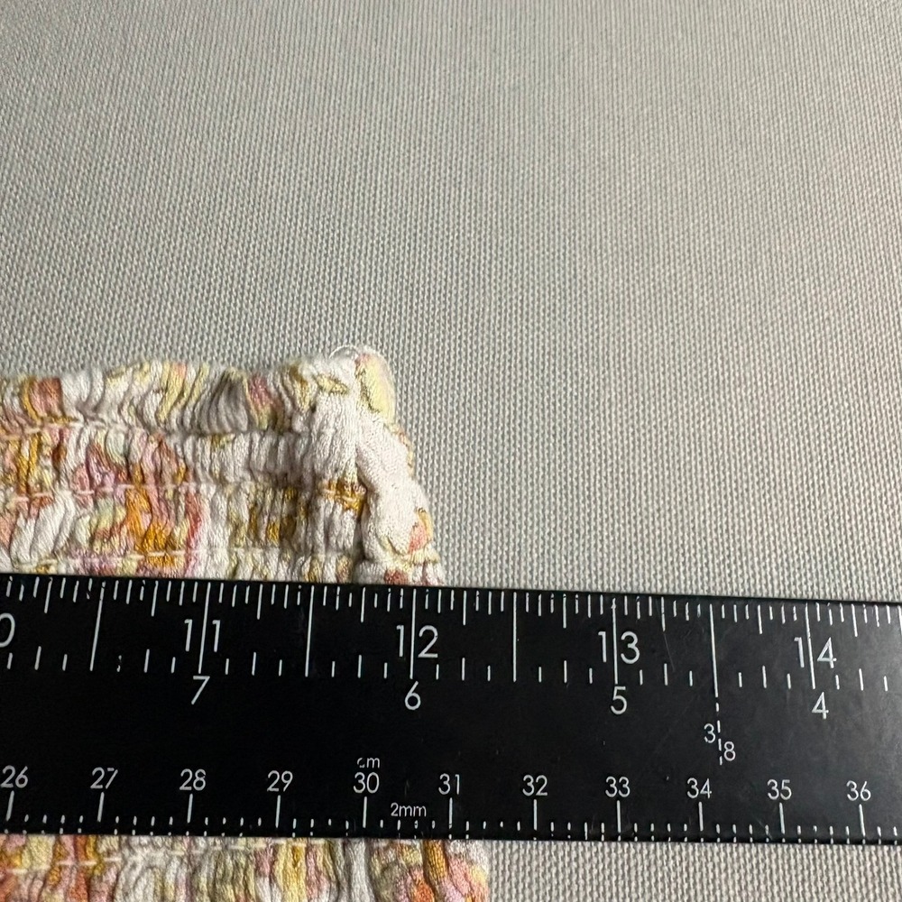 Billabong Floral Wide Leg Pants M Gold Pink Smocked Waist Crinkle Gauze Flare - Picture 5 of 6